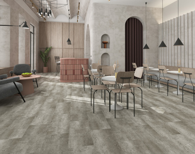 ПВХ плитка KBS floor (КБС флоор) Stone collection Warm Cement VL 89706-014 4,0 мм / 0,55 мм / 600х600 мм, упак.2,88м2 Серый